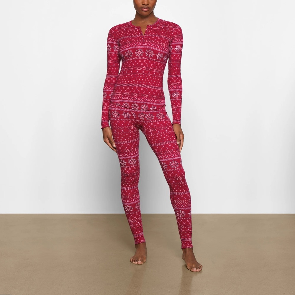 Skims Logo Pointelle set in Red Fair Isle in small